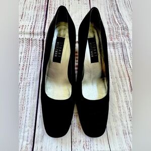 Stuart Weitzman Black Fabric Square-Toe Slip-On Block Heel Pumps Size 7 M